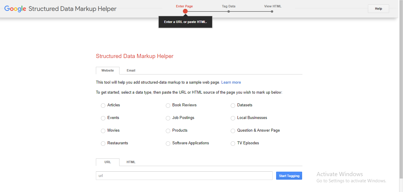 Structured data markup helper Screenshot