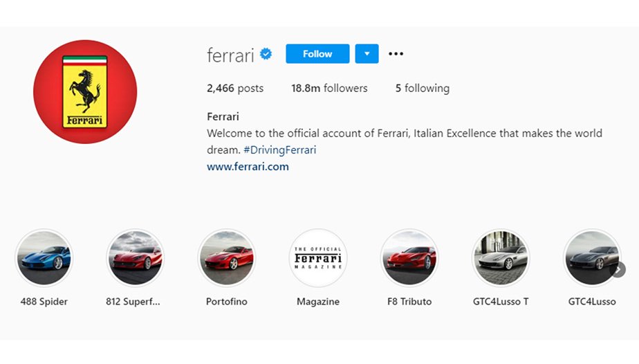 Ferrari Instagram bio