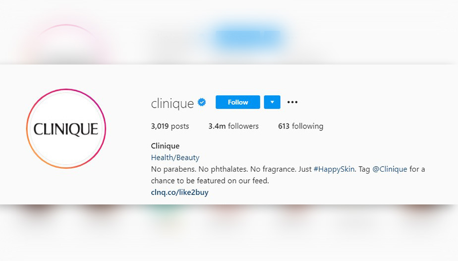 Clinique Instgram bio